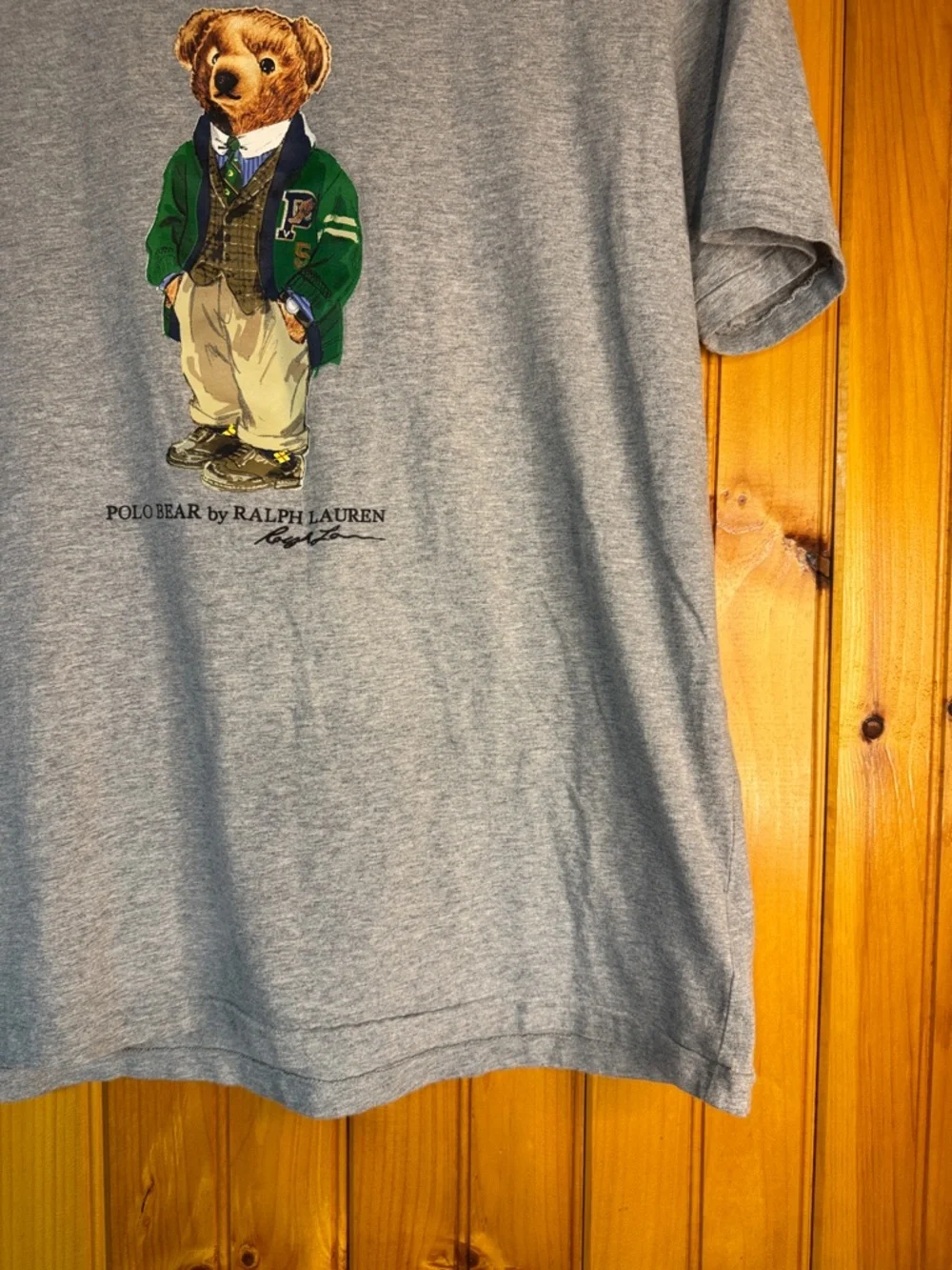 Vintage Polo by Ralph Lauren Gray Tee with Polo Bear in Green Jacket - Picture 7 of 13
